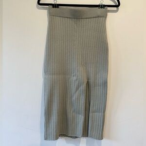 Green Ribbed Skirt with Slit